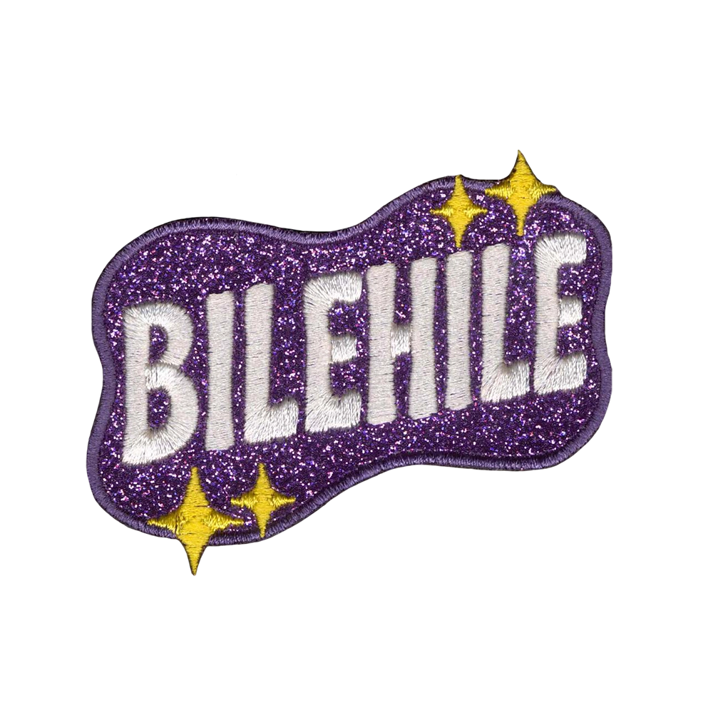 Brodeerattu glittermerkki, bilehile.