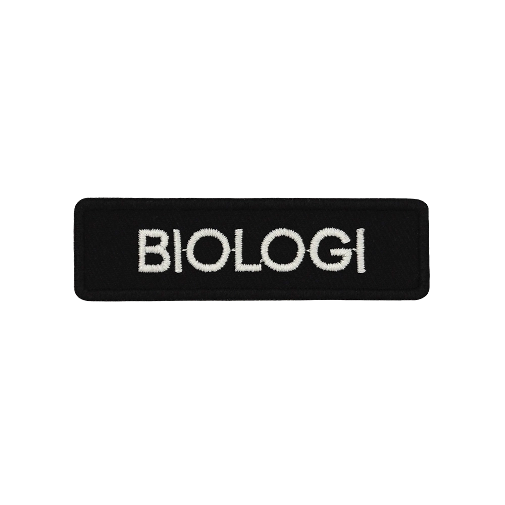 Brodeerattu haalarimerkki, teksti: Biologi.