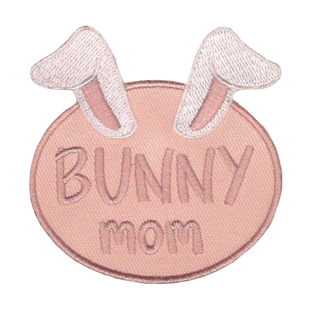 Brodeerattu kangasmerkki, bunny mom.