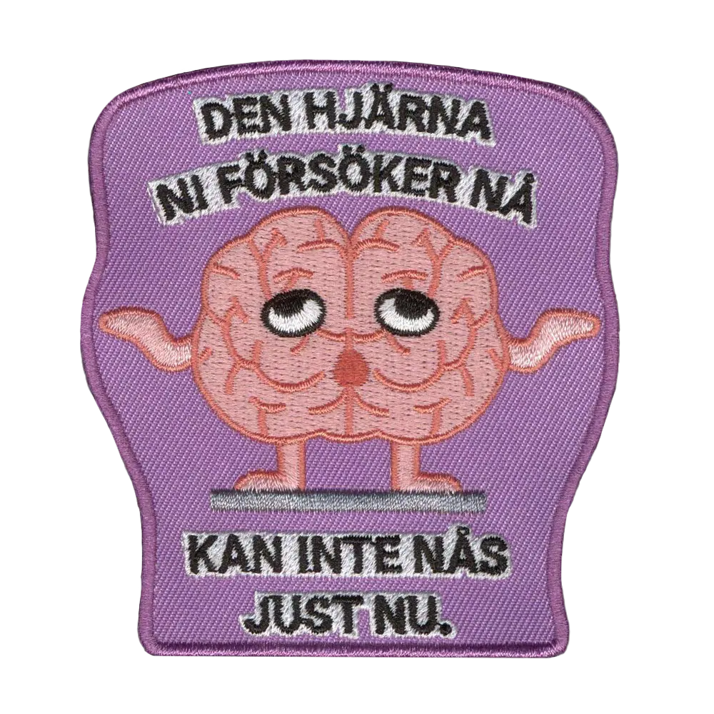 Brodeerattu kangasmerkki.