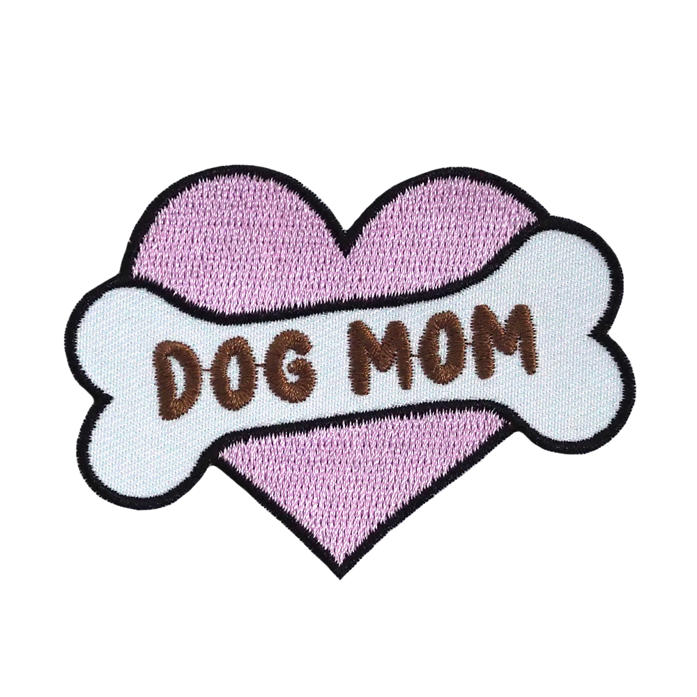 Brodeerattu kangasmerkki, dog mom.