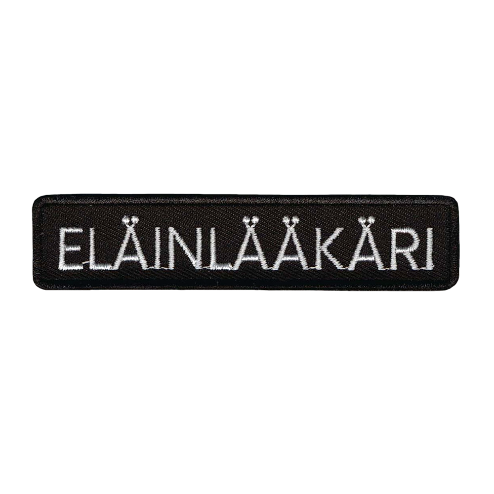 Brodeerattu haalarimerkki, eläinlääkäri.