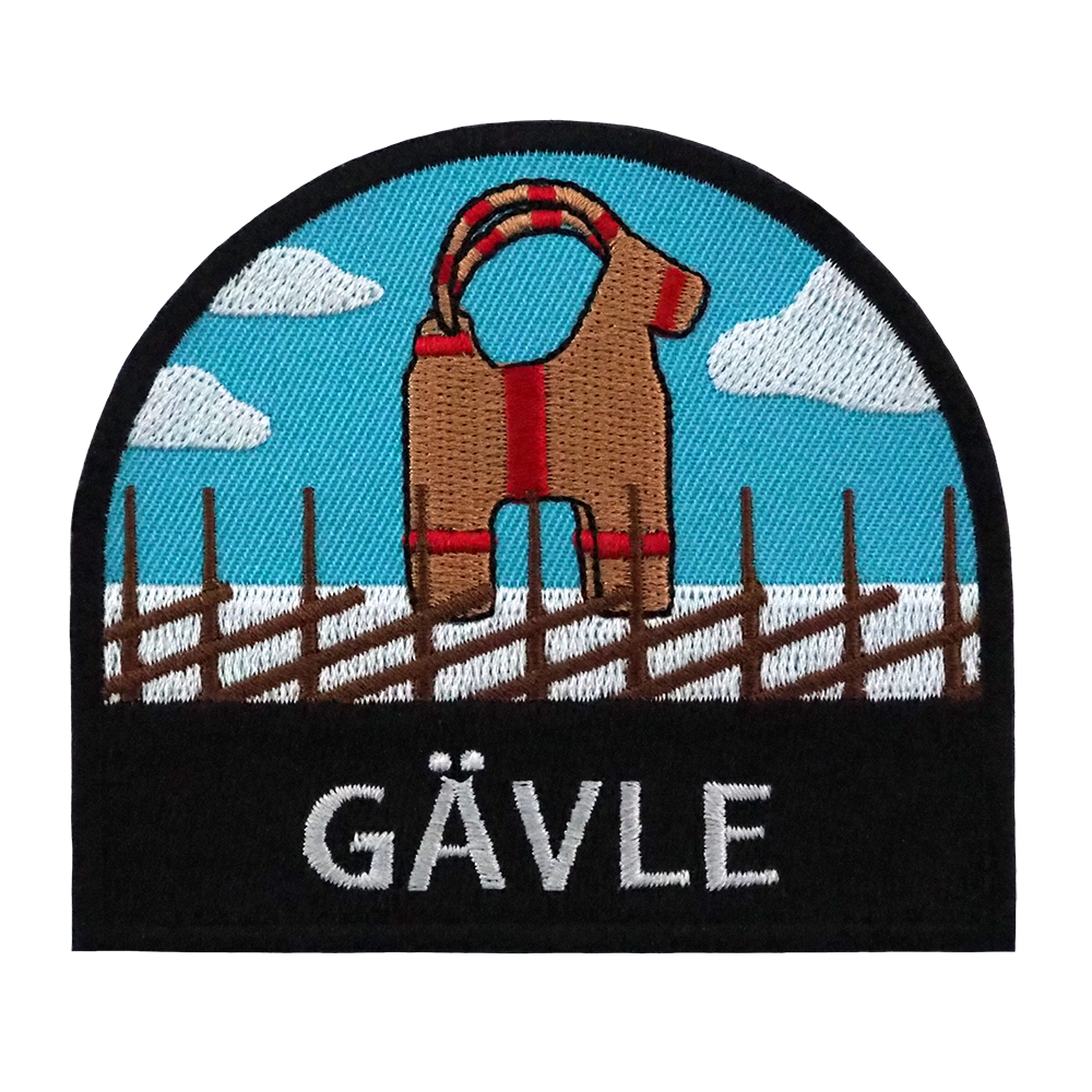 Brodeerattu haalarimerkki, Gävle.