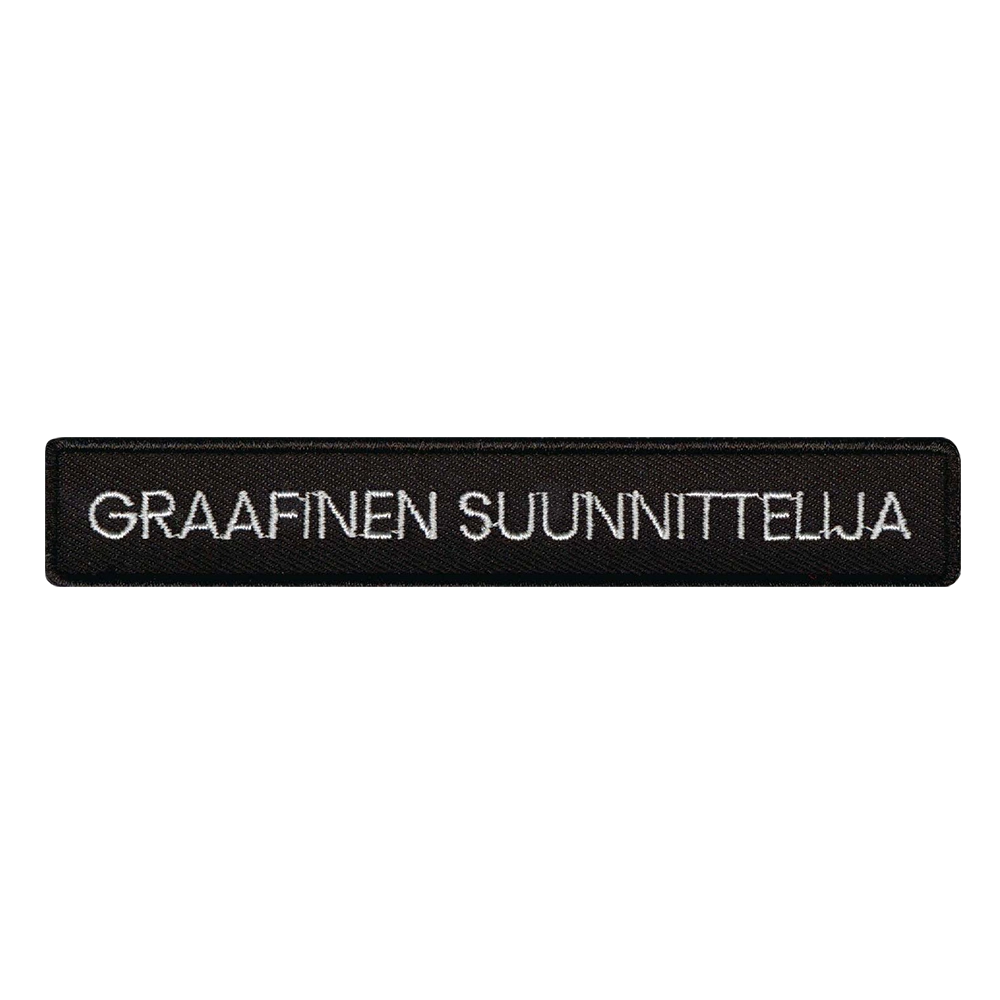 Brodeerattu kangasmerkki, graafinen suunnittelija.