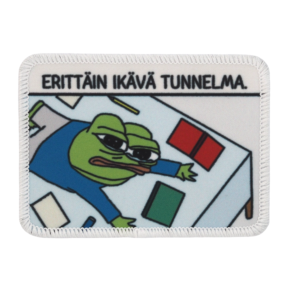 Painettu Apustaja-haalarimerkki, teksti: Erittäin ikävä tunnelma.