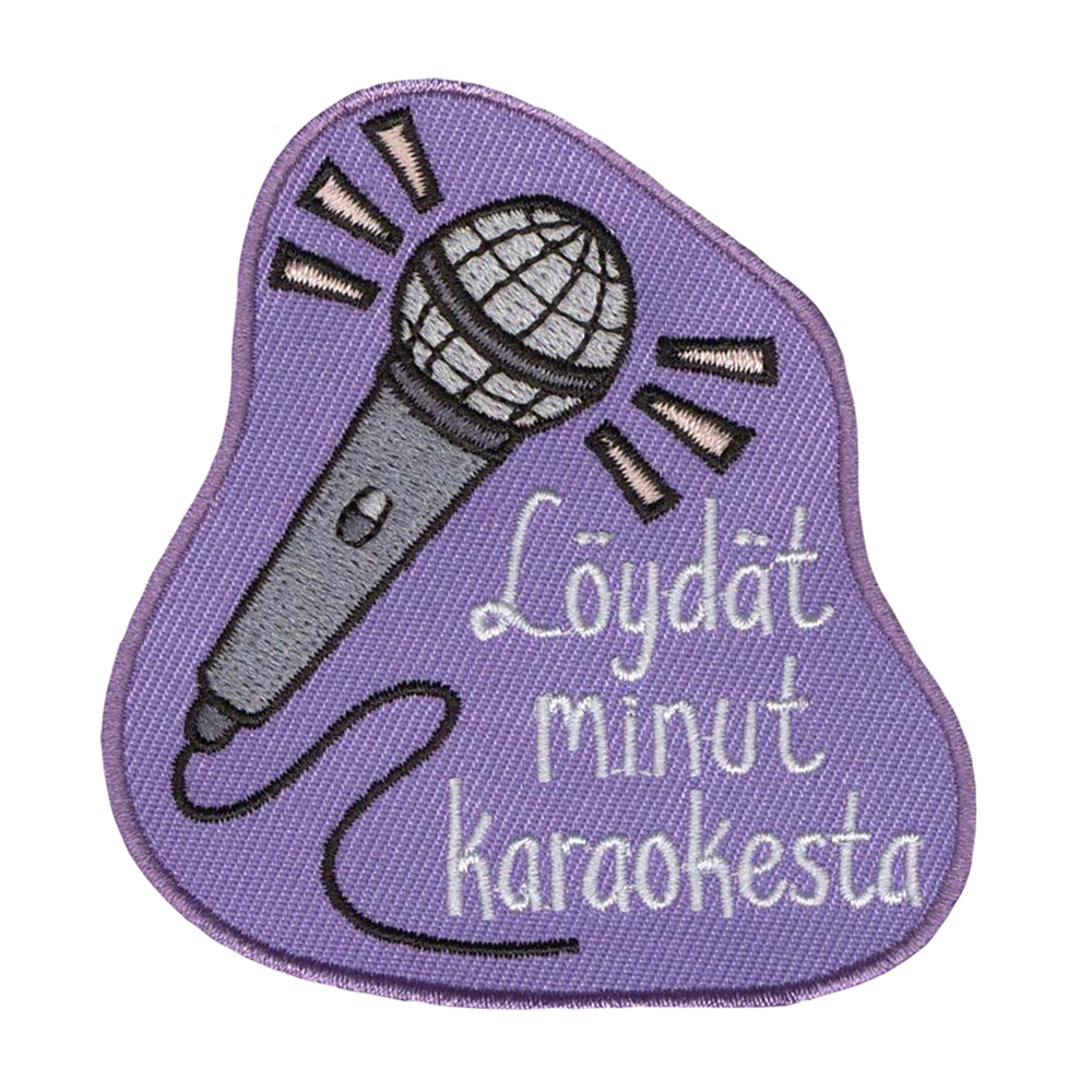Brodeerattu kangasmerkki, karaoke.