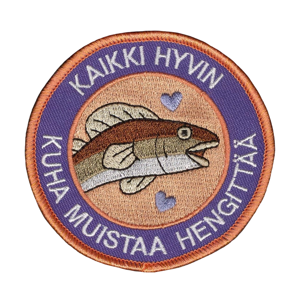 Brodeerattu kangasmerkki, kuha.