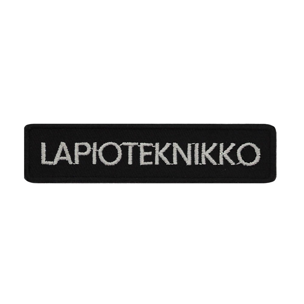 Brodeerattu haalarimerkki, lapioteknikko.