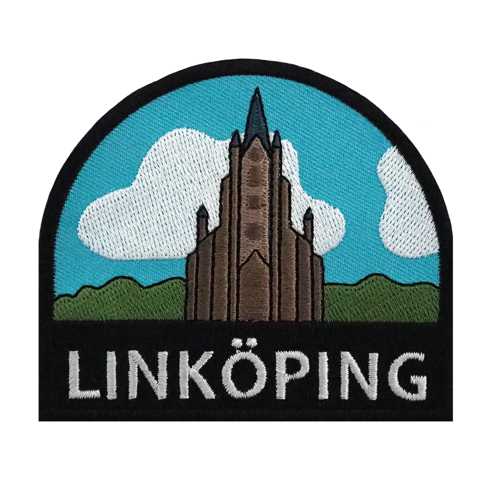Brodeerattu kangasmerkki, Linköping.