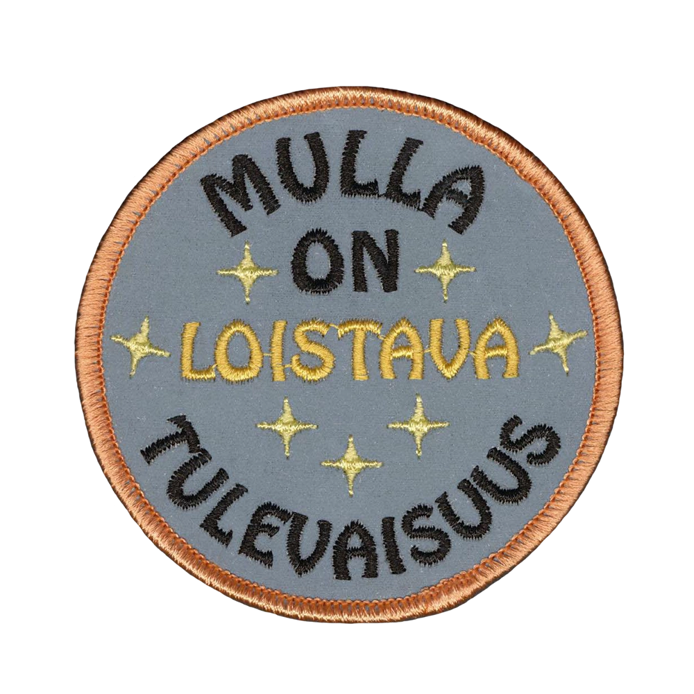 Brodeerattu kangasmerkki, heijastava merkki.