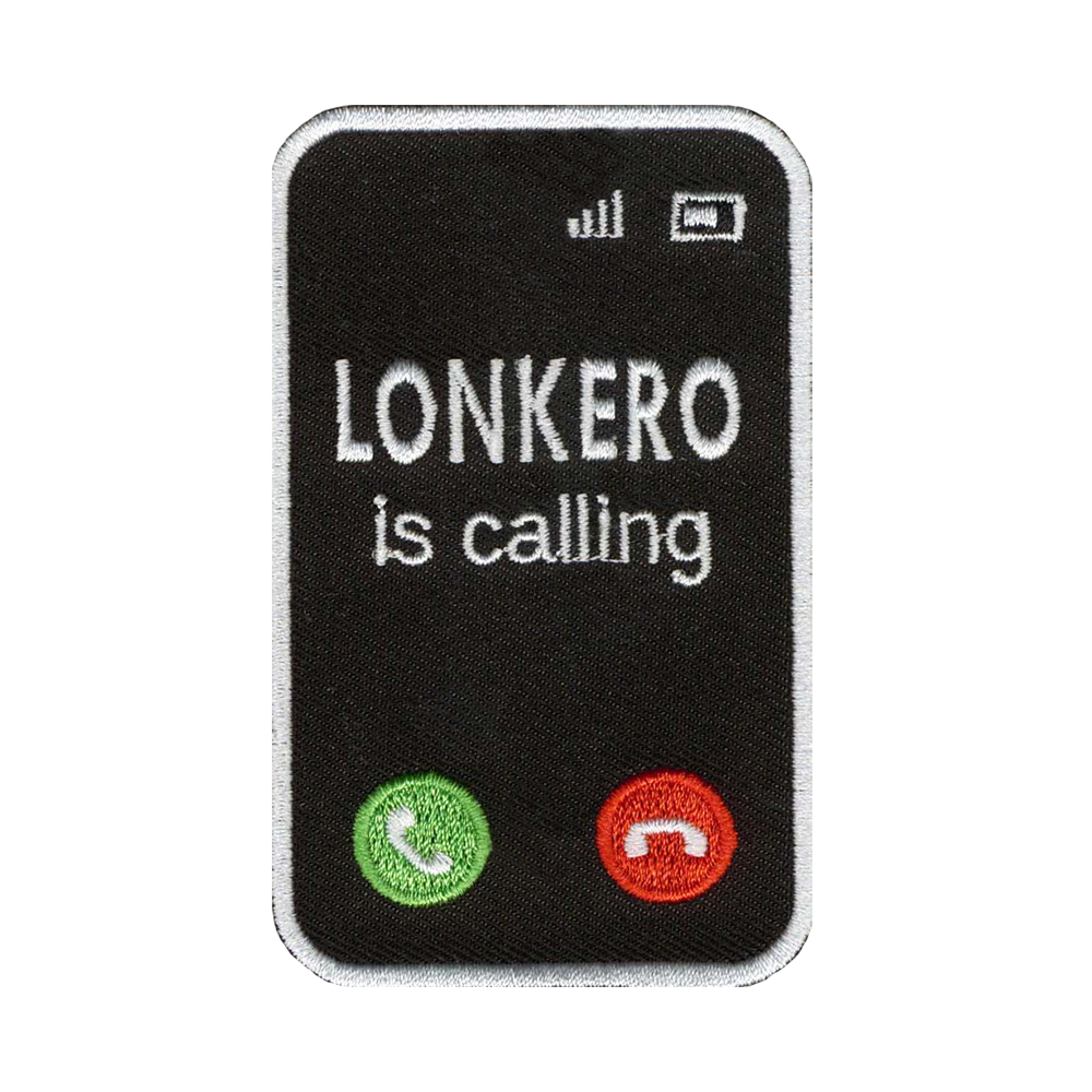Brodeerattu kangasmerkki, lonkero is calling.