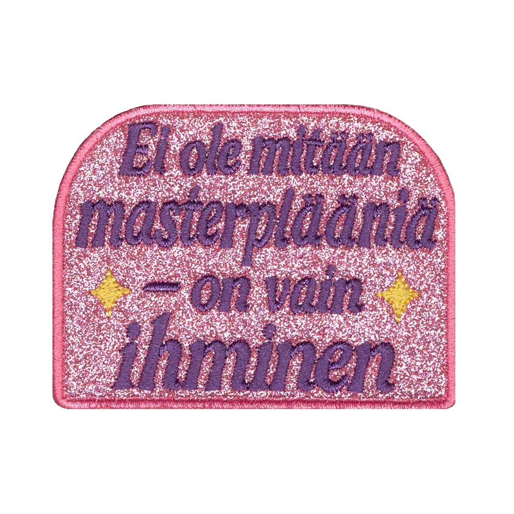 Brodeerattu kangasmerkki.