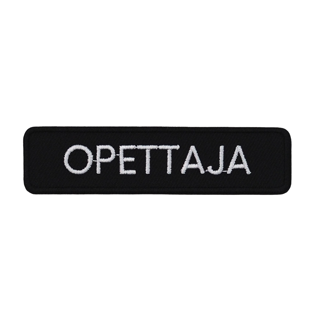 Brodeerattu haalarimerkki, opettaja.
