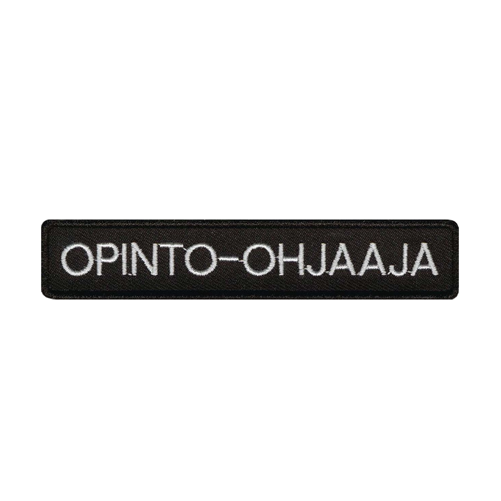 Brodeerattu kangasmerkki, opinto-ohjaaja.
