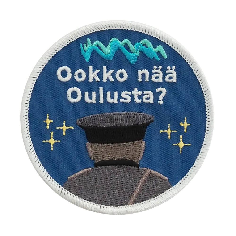 Brodeerattu kangasmerkki, ookko nää oulusta?