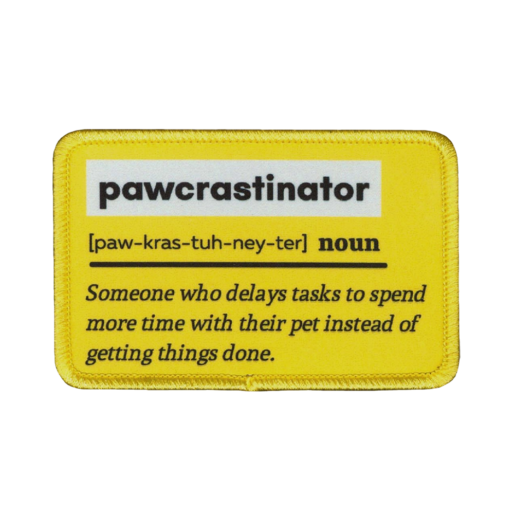 Painettu haalarimerkki, pawcrastinator.