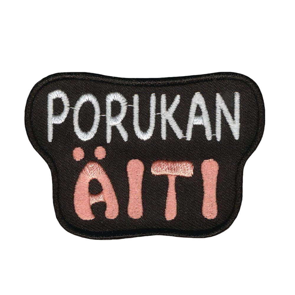 Brodeerattu kangasmerkki, porukan äiti.