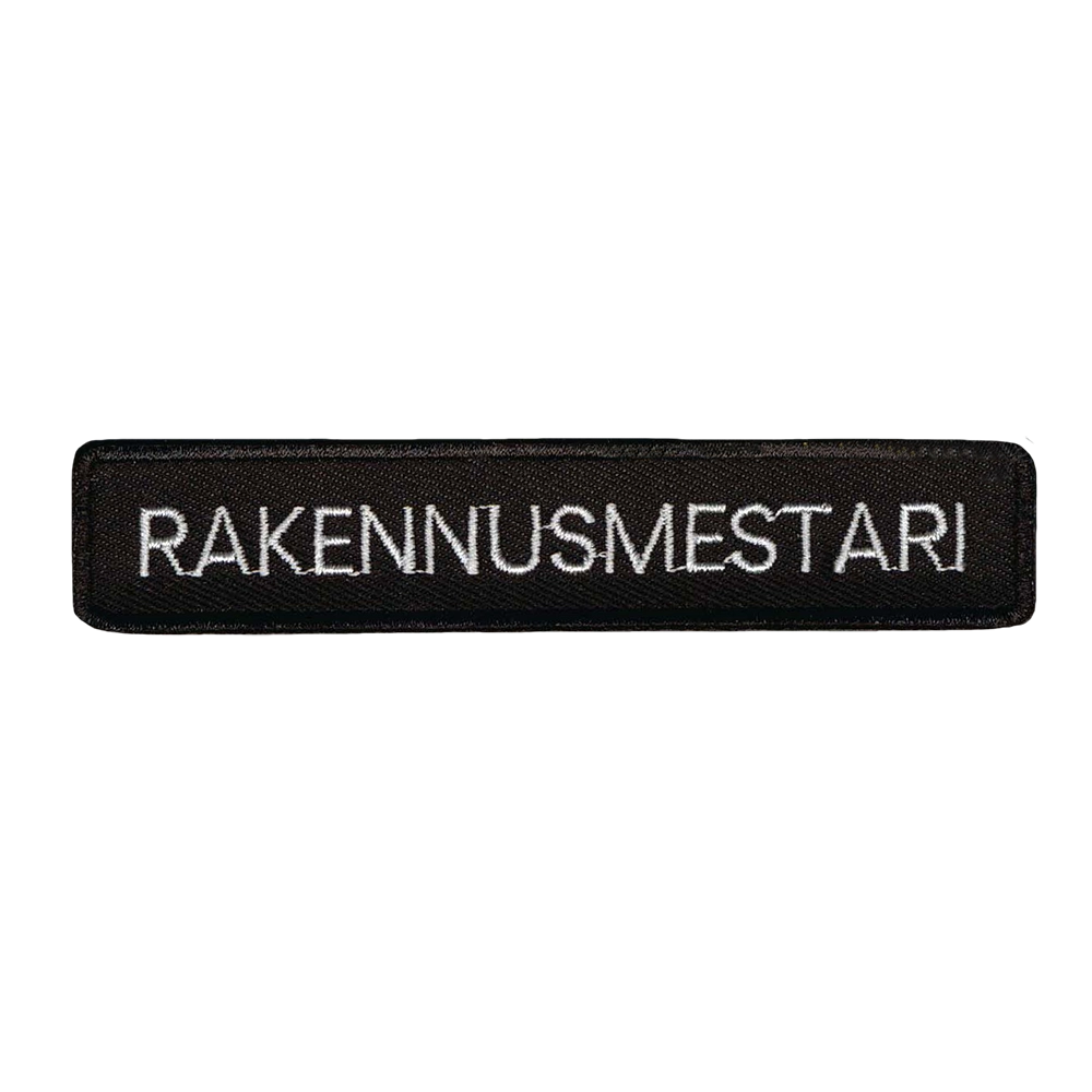 Brodeerattu haalarimerkki, rakennusmestari.