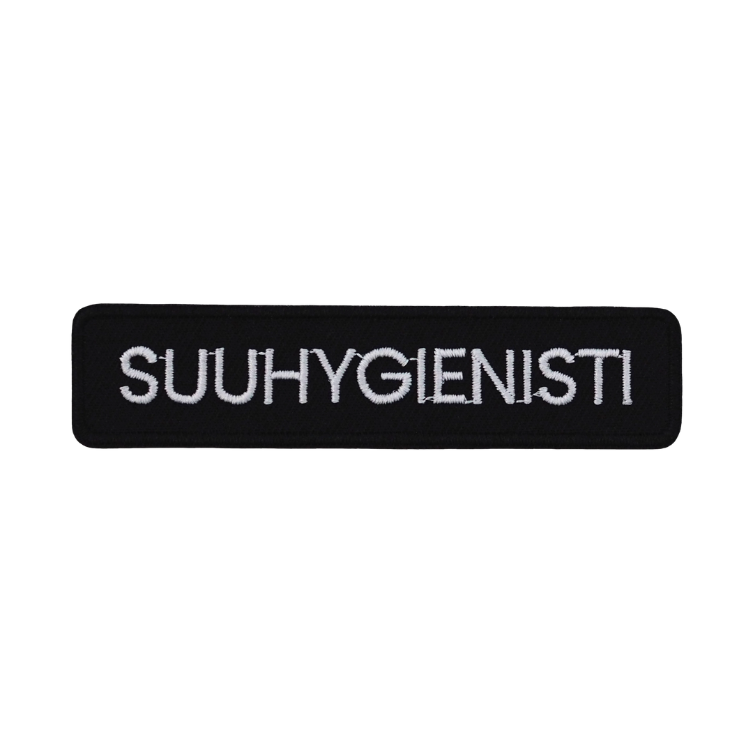 Brodeerattu haalarimerkki, suuhygienisti.