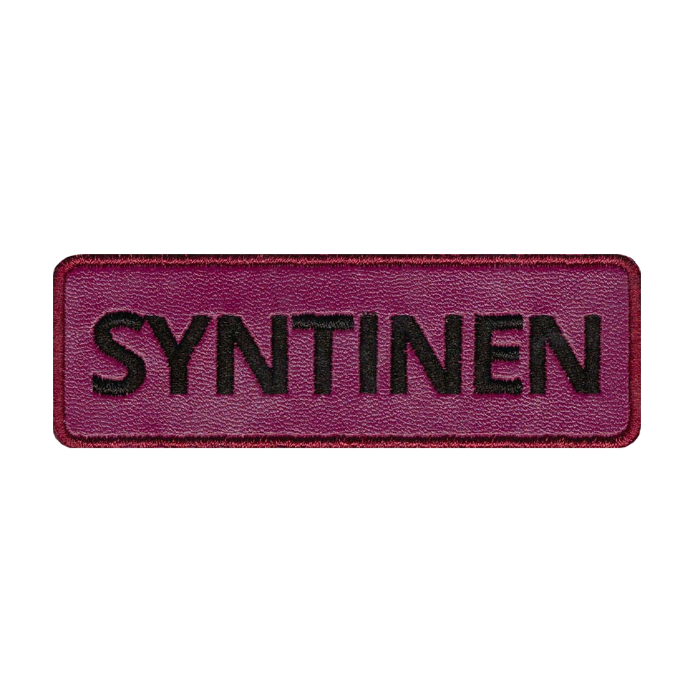 Nahkamerkki, violetti, teksti: syntinen.
