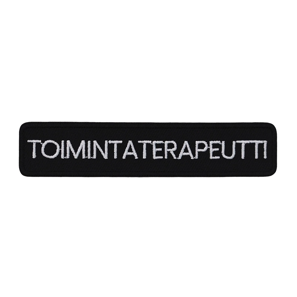 Brodeerattu haalarimerkki, toimintaterapeutti.