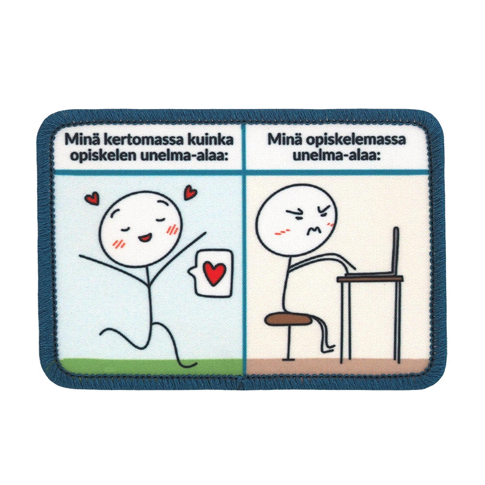 Painettu haalarimerkki, opiskelija, unelma-ala.